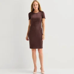 Marc New York Womens Round Neck Short Sleeve Sheath Dress