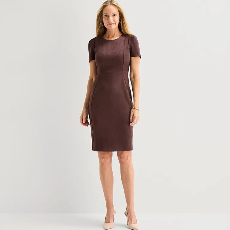 Marc New York Womens Round Neck Short Sleeve Sheath Dress