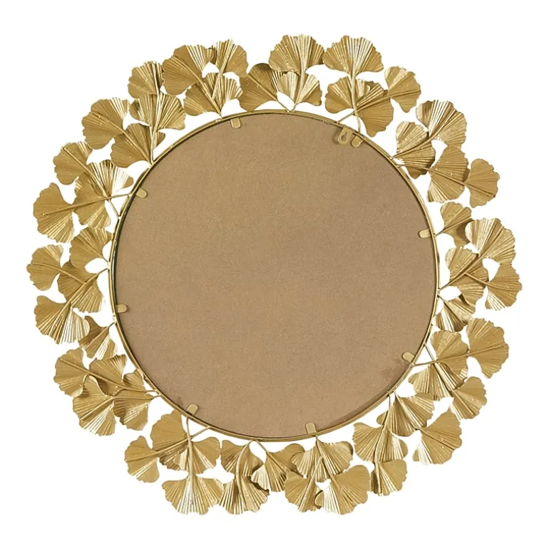 Martha Stewart Eden Textured Gold Foil Ginkgo Wall Mount Round Decorative Mirror