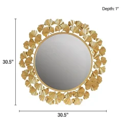 Martha Stewart Eden Textured Gold Foil Ginkgo Wall Mount Round Decorative Mirror