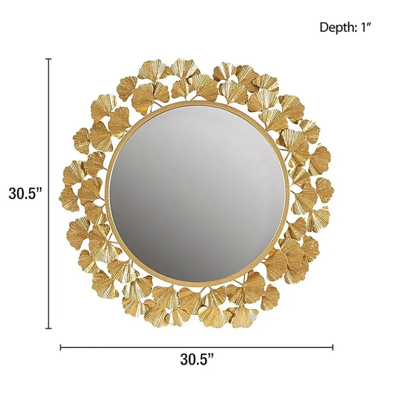 Martha Stewart Eden Textured Gold Foil Ginkgo Wall Mount Round Decorative Mirror