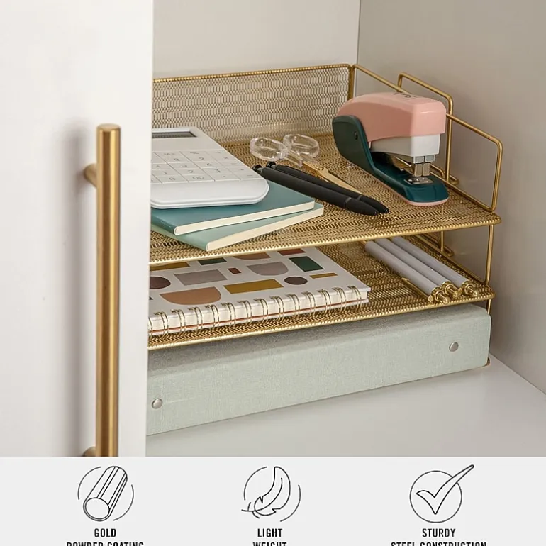 Martha Stewart Gold 3 Tier Desk Letter Tray
