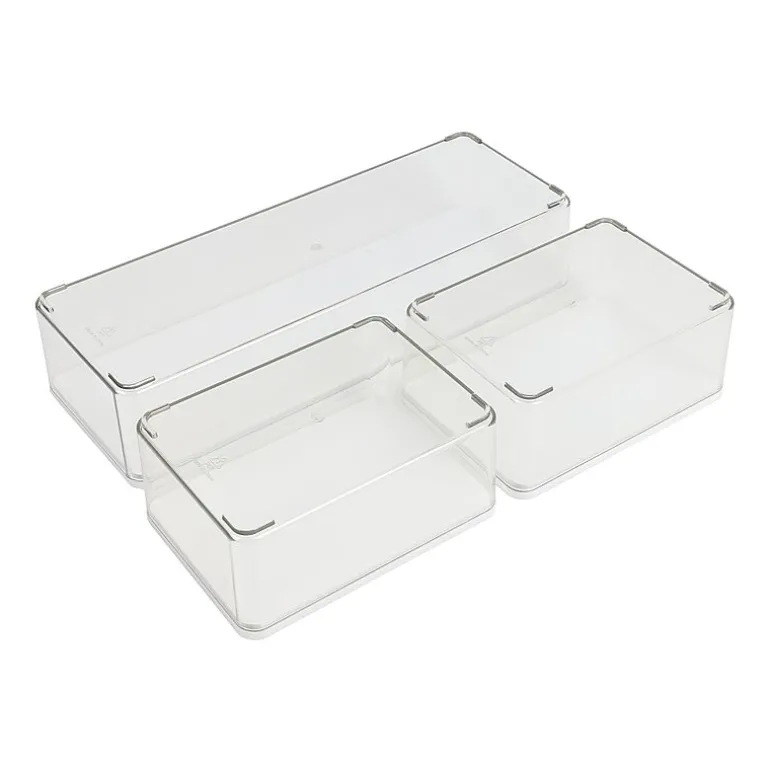 Martha Stewart 3 Pack Clear Bins With White MDF Lids