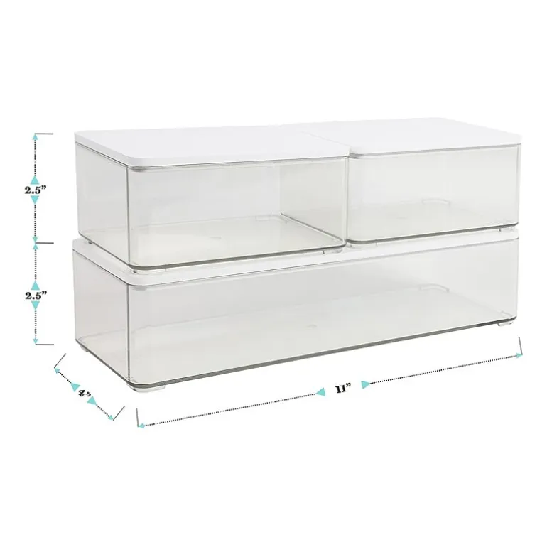 Martha Stewart 3 Pack Clear Bins With White MDF Lids