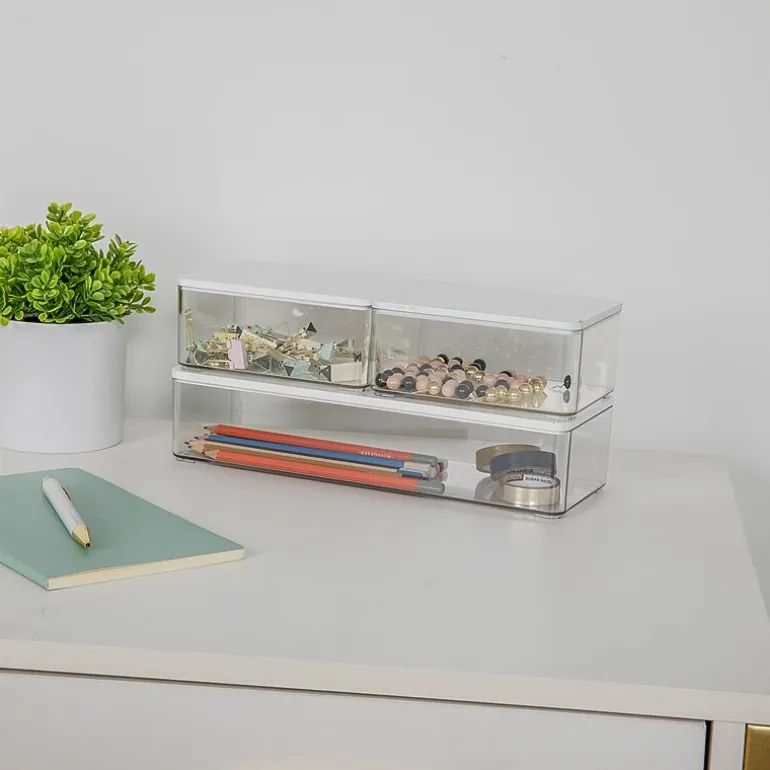 Martha Stewart 3 Pack Clear Bins With White MDF Lids