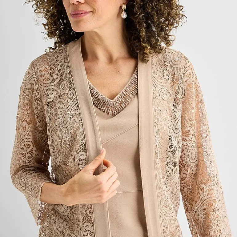 Maya Brooke Womens Beaded Jacket Dress