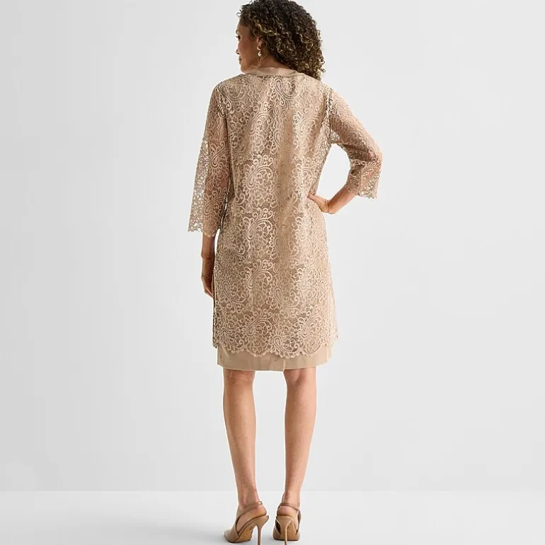 Maya Brooke Womens Beaded Jacket Dress