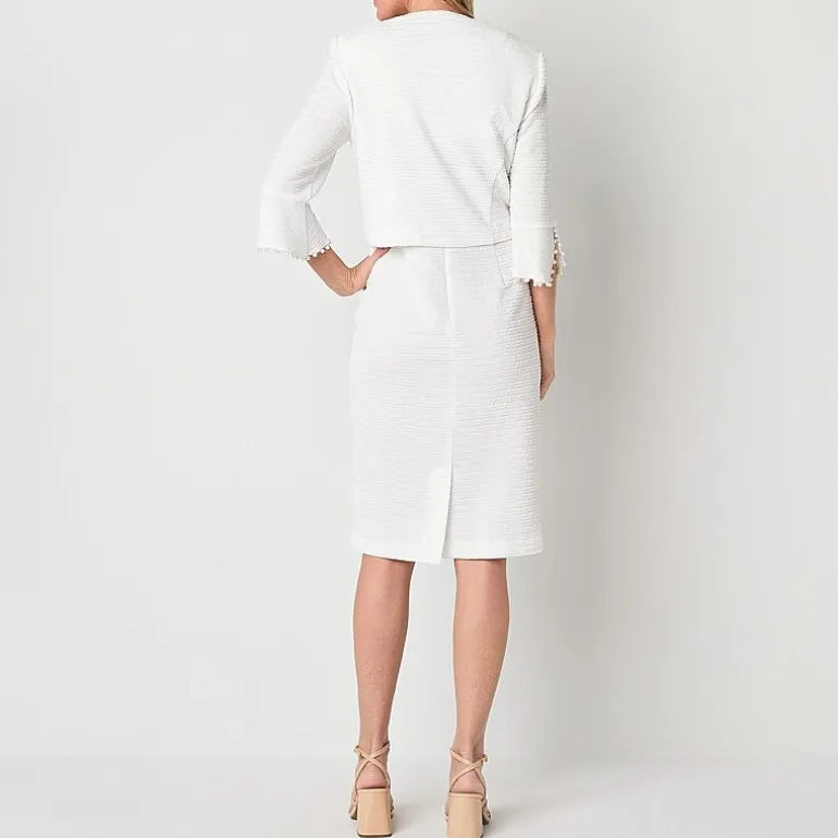 Maya Brooke Womens Bell Pearl Trim Jacket Dress
