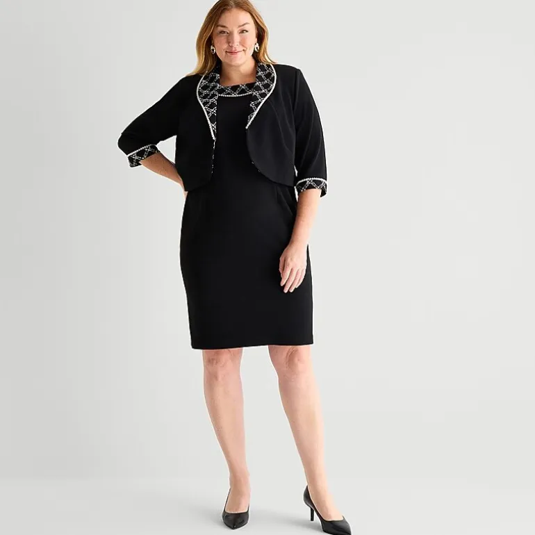Maya Brooke Womens Plus Grid Jacket Dress