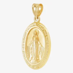 Medalla Milagrosa / Miraculous Medal Unisex Adult 14K Gold Oval Pendant