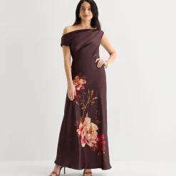 Melonie T Womens Asymmetrical Neck Sleeveless One Shoulder Floral Evening Gown