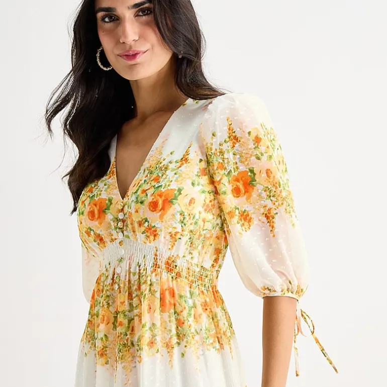 Melonie T Womens V Neck Elbow Sleeve Maxi Dress