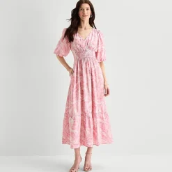 Melonie T Womens V Neck Short Sleeve Puffed Maxi Dress