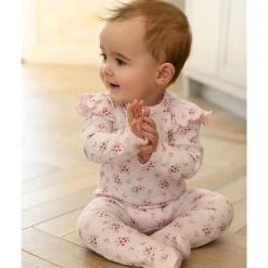 MeMoi Baby and Toddler Girls Cotton Rich Ruffle-Sleeve Floral Footie