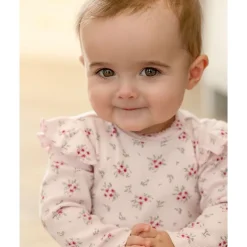 MeMoi Baby and Toddler Girls Cotton Rich Ruffle-Sleeve Floral Footie