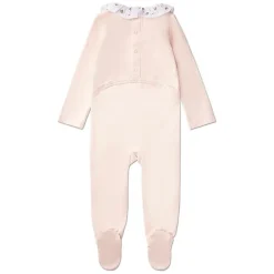 MeMoi Baby and Toddler Girls Embroidered Flower Ruffle-Collar Cotton Rich Footie