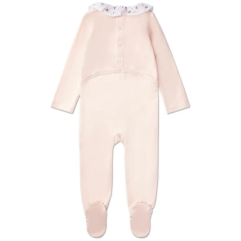 MeMoi Baby and Toddler Girls Embroidered Flower Ruffle-Collar Cotton Rich Footie