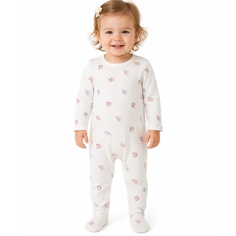 MeMoi Baby and Toddler Girls "Little Arrangements" Floral Print Cotton Rich Footie