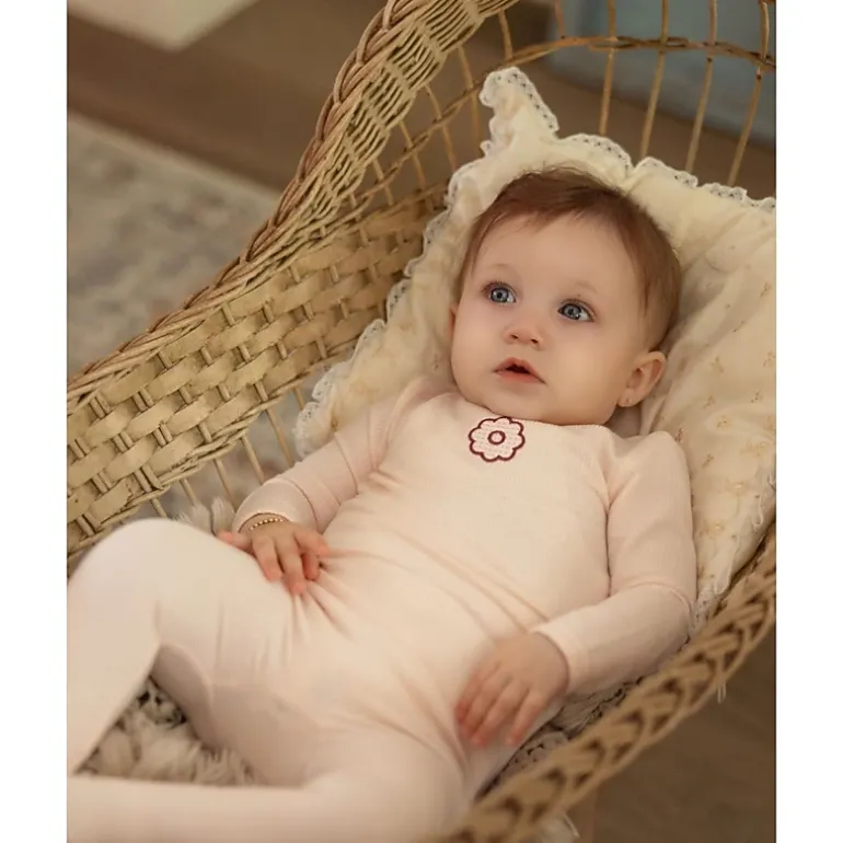 MeMoi Baby Girls "A Little Flower Power" Embroidered Long-Sleeve Footie