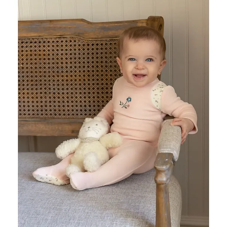 MeMoi Baby Girls "Fairy Flowers" Embroidered Velour Footie