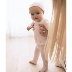 MeMoi Baby Girls Flouncy Floral Overlay Embroidered Cotton Rich Footie