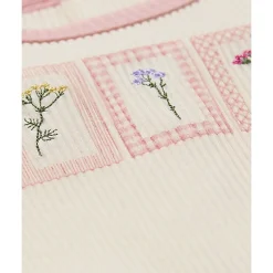 MeMoi Baby Girls "Framed Florals" Ribbed Cotton-Blend Embroidered Footie