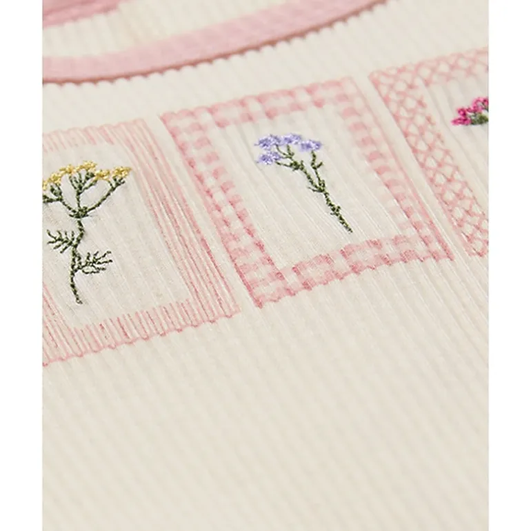 MeMoi Baby Girls "Framed Florals" Ribbed Cotton-Blend Embroidered Footie