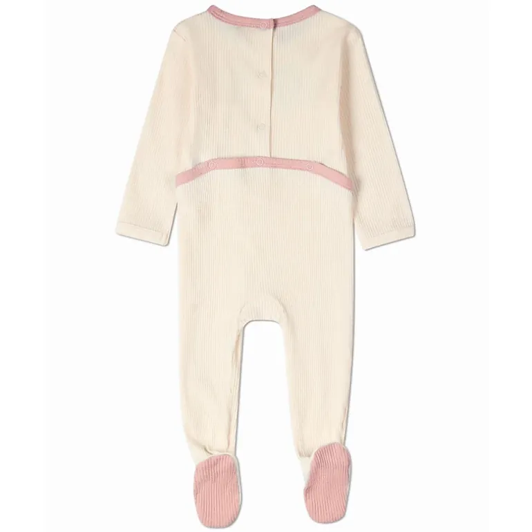 MeMoi Baby Girls "Framed Florals" Ribbed Cotton-Blend Embroidered Footie