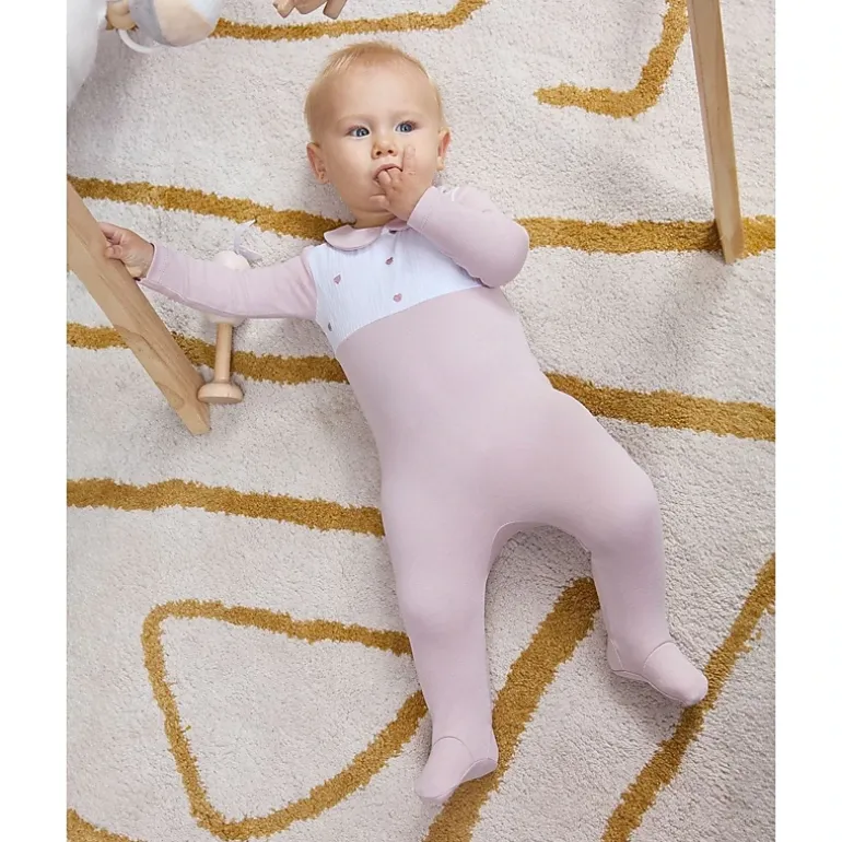 MeMoi Baby Girls Petite Hearts Pintuck Cotton Footie