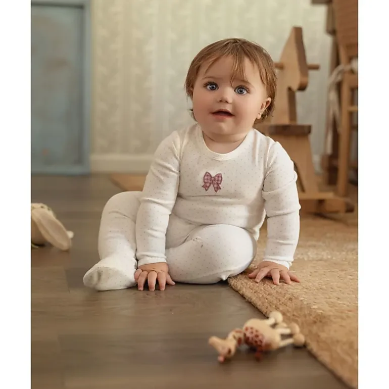 MeMoi Baby Girls "Put A Bow On It" 100% Cotton Embroidered Polka-Dot Footie