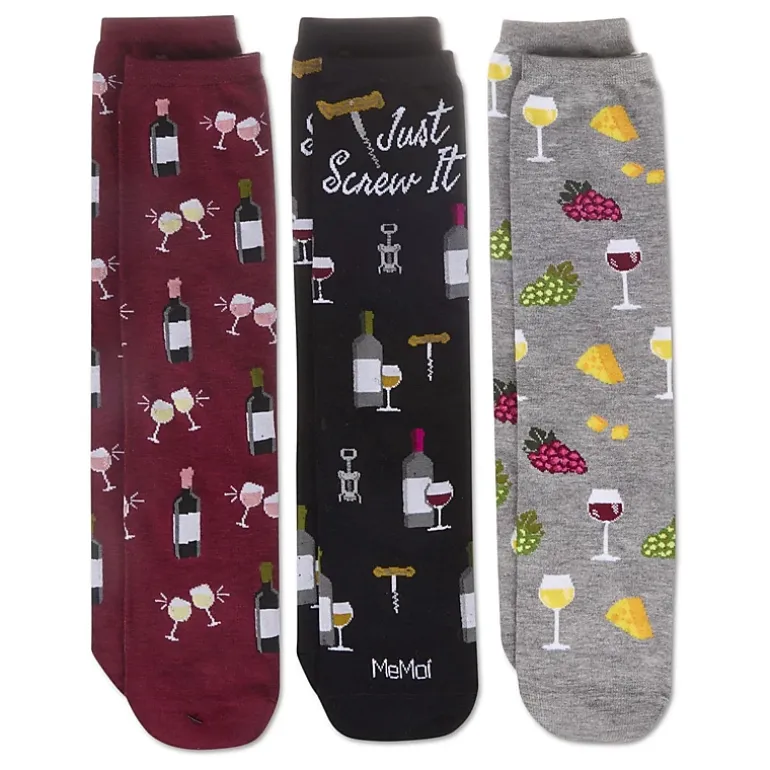 MeMoi Boxed Wine 3 Pack Gift Set Crew Socks