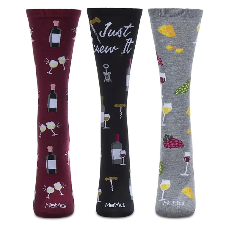 MeMoi Boxed Wine 3 Pack Gift Set Crew Socks