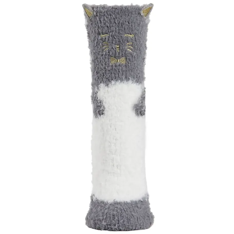 MeMoi Cute Cat Critter Plush Non-Skid Crew Socks