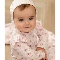 MeMoi 3 Piece Baby Girls Mini-Ribbed Cotton Rich Ruffled-Sleeve Floral Footie Set