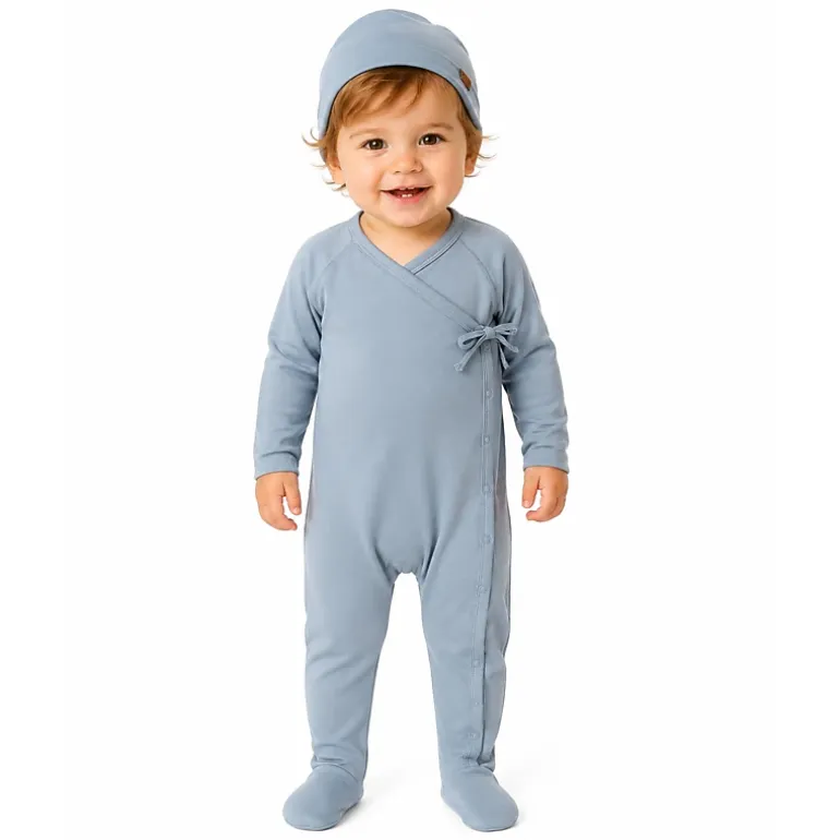 MeMoi 2 Piece Set Baby Crossover V-Neck Modal-Blend Footie and Beanie