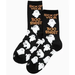 MeMoi Sick of Your Boo Sheet Ghostly Crew Socks
