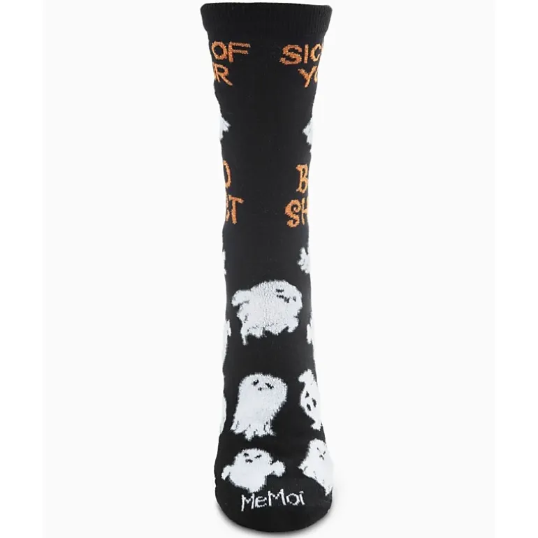 MeMoi Sick of Your Boo Sheet Ghostly Crew Socks