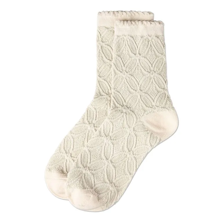 MeMoi Textured Floral Scallop Edge Womens Breathable 1 Pair Quarter Ankle Socks
