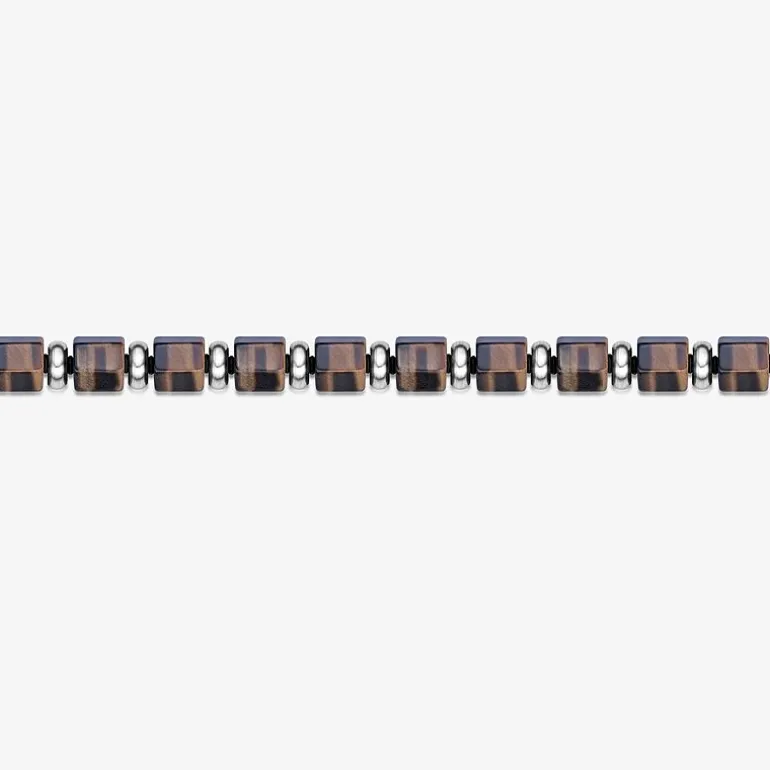Mens Black Agate Stainless Steel Beaded Bracelet