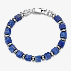 Mens Black Agate Stainless Steel Beaded Bracelet