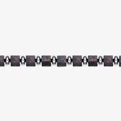 Mens Black Agate Stainless Steel Beaded Bracelet