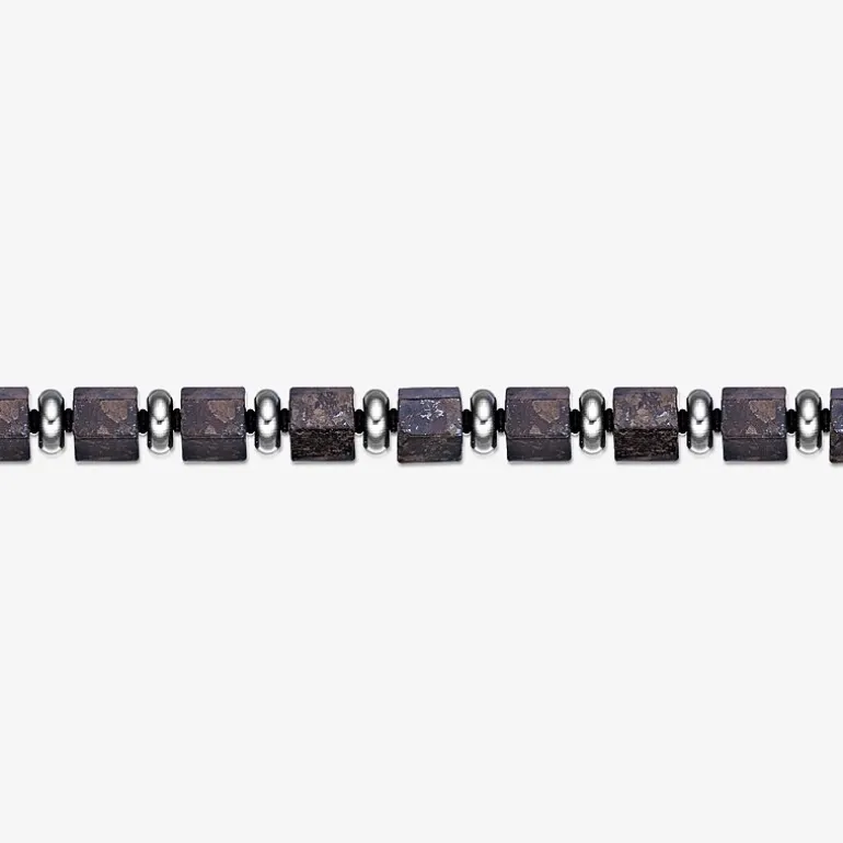 Mens Black Agate Stainless Steel Beaded Bracelet