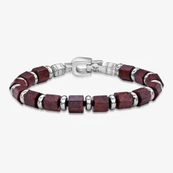 Mens Black Agate Stainless Steel Beaded Bracelet