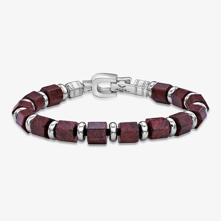Mens Black Agate Stainless Steel Beaded Bracelet