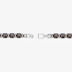 Mens Black Agate Stainless Steel Beaded Bracelet