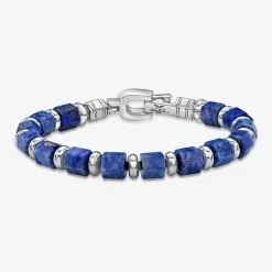 Mens Black Agate Stainless Steel Beaded Bracelet