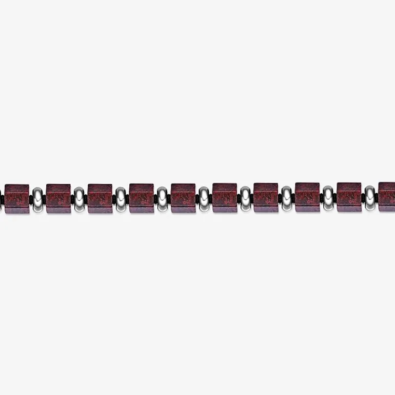 Mens Black Agate Stainless Steel Beaded Bracelet