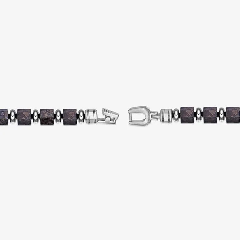 Mens Black Agate Stainless Steel Beaded Bracelet