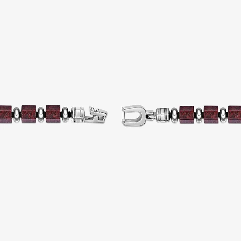 Mens Black Agate Stainless Steel Beaded Bracelet