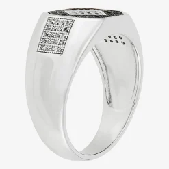 Mens Black Cubic Zirconia Sterling Silver Diamond Fashion Ring